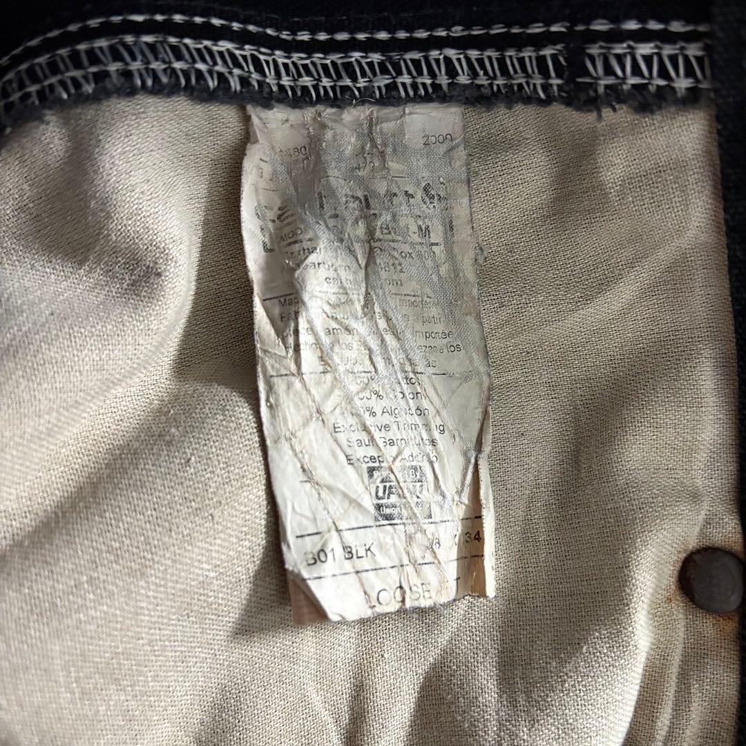 38×34 USA製 カーハート ダブルニー ボロ 墨黒 リペア 雰囲気