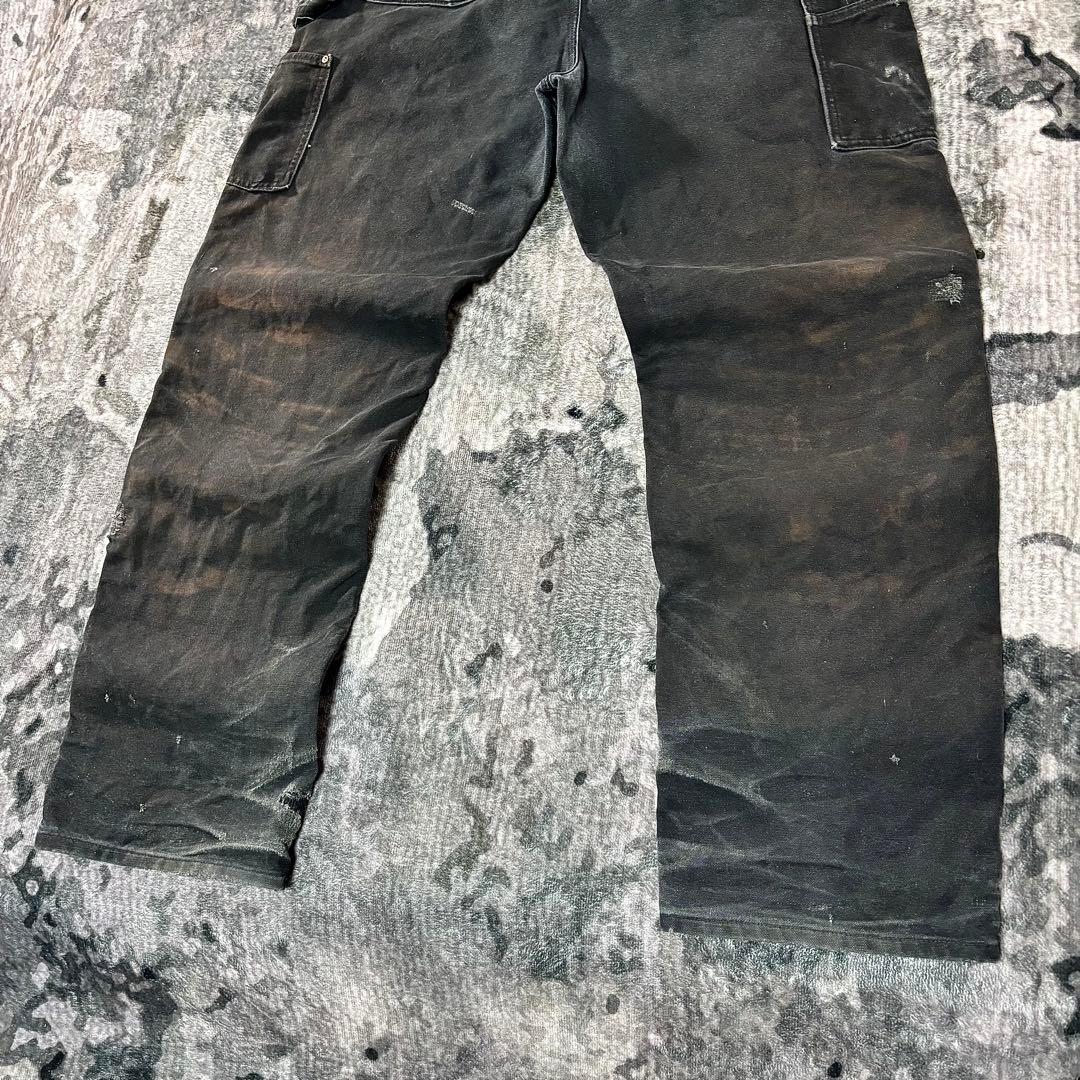 38×34 USA製 カーハート ダブルニー ボロ 墨黒 リペア 雰囲気