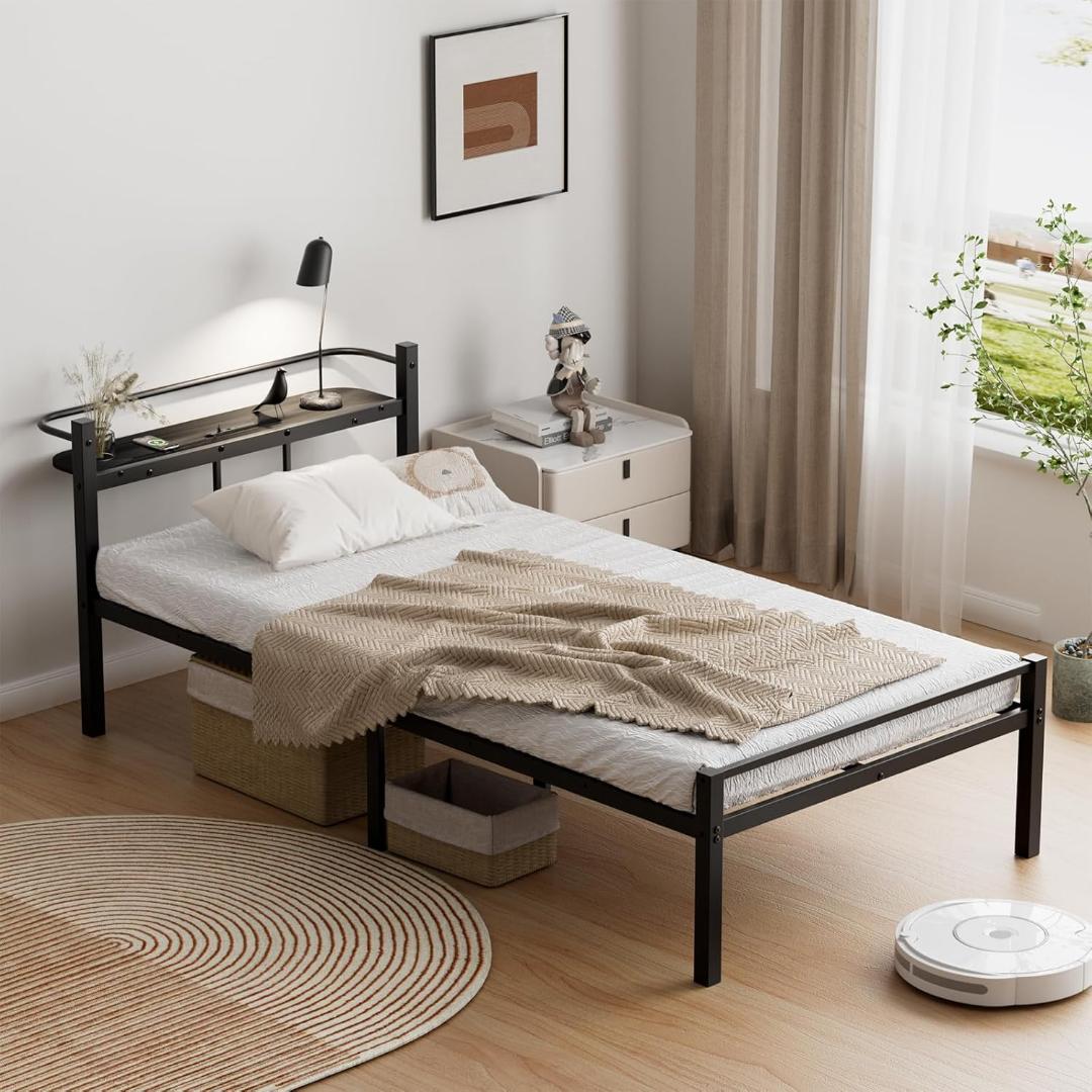 ベッドフレーム シングル ベッド 宮棚 2口コンセント 黒