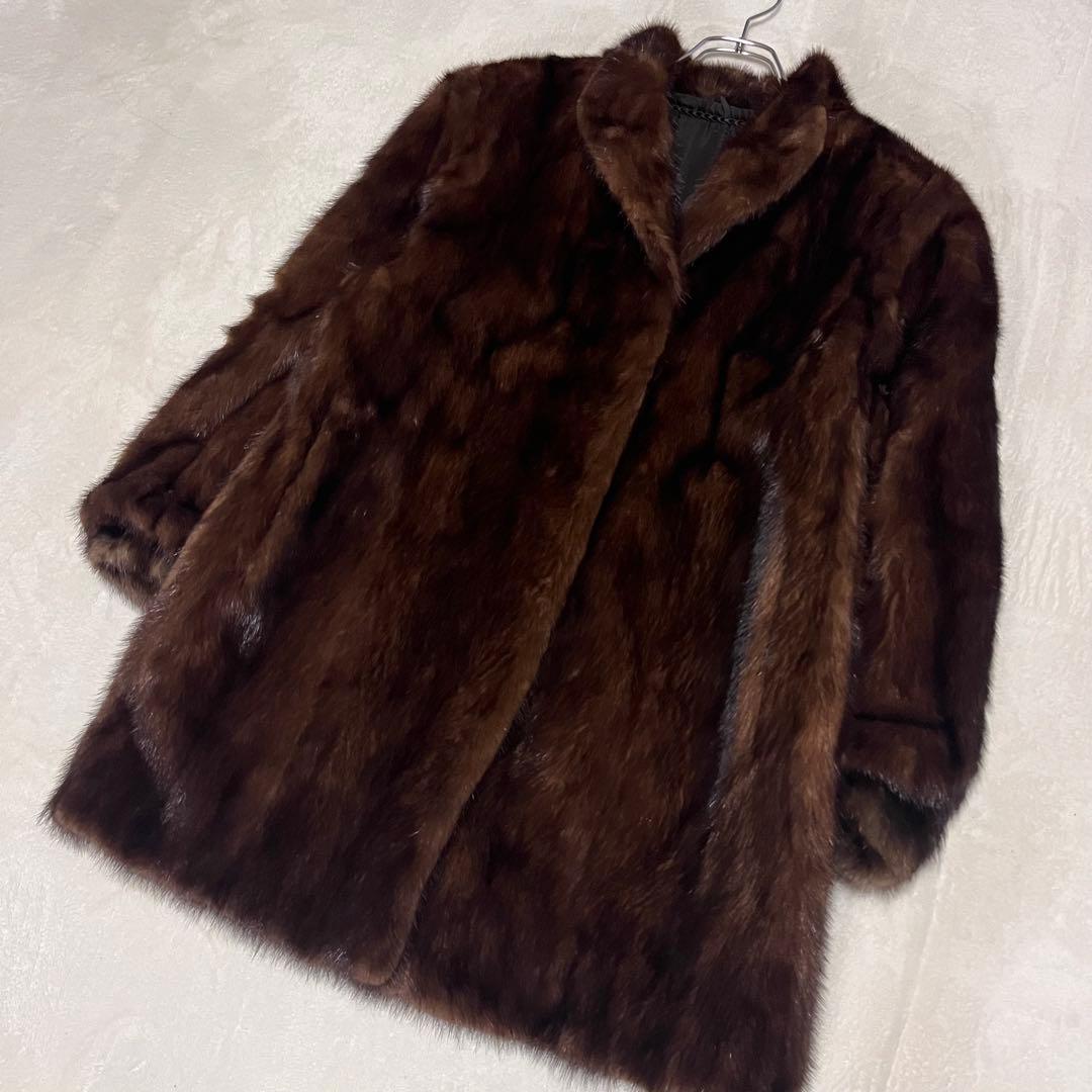 美品 SAGA MINK サガミンク 銀タグ高級デミバフ　ミンク コートミドル