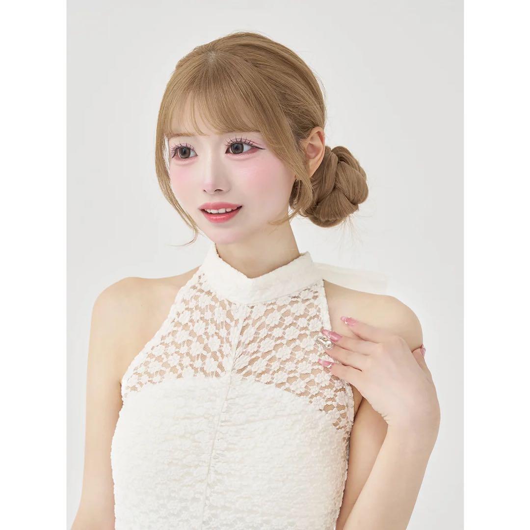 新品タグ付き ダーリッチ バックリボンフラワーレースティアードロングドレス 白