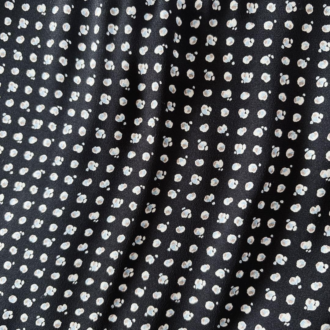 アナイ ANAYI モノトーンプリントフレアワンピース ボウタイ付き 長袖