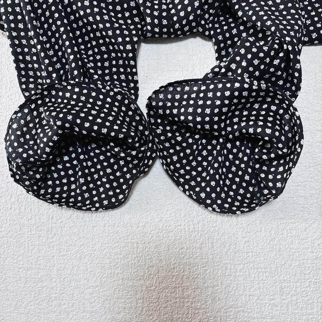 アナイ ANAYI モノトーンプリントフレアワンピース ボウタイ付き 長袖