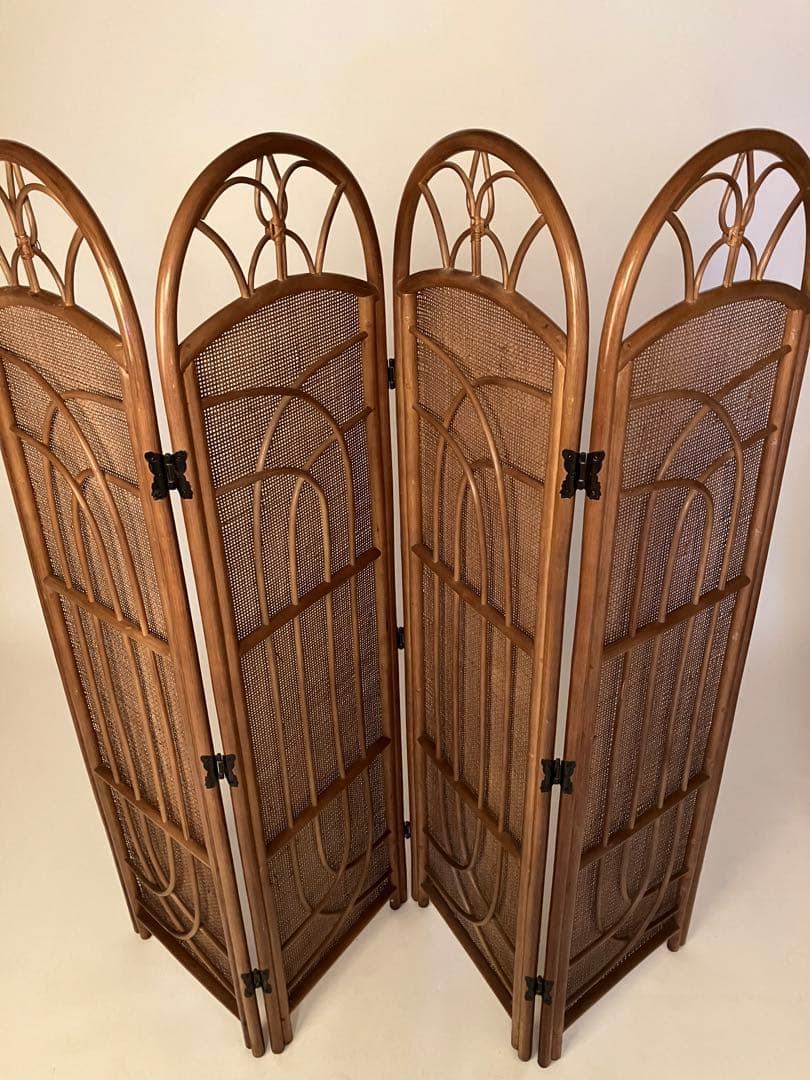 ブラウン籐家具パーテーション 4パネル