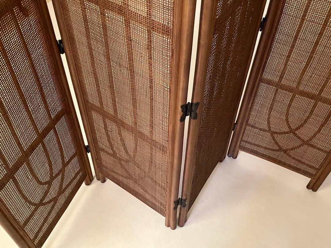 ブラウン籐家具パーテーション 4パネル