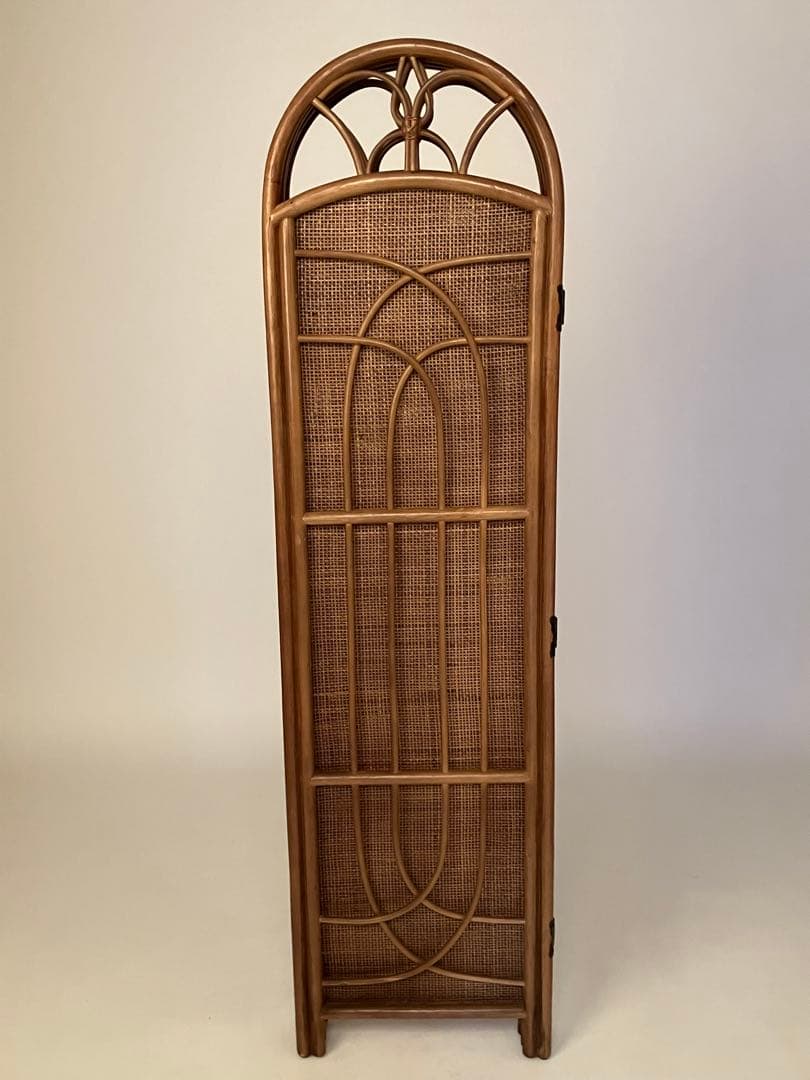 ブラウン籐家具パーテーション 4パネル