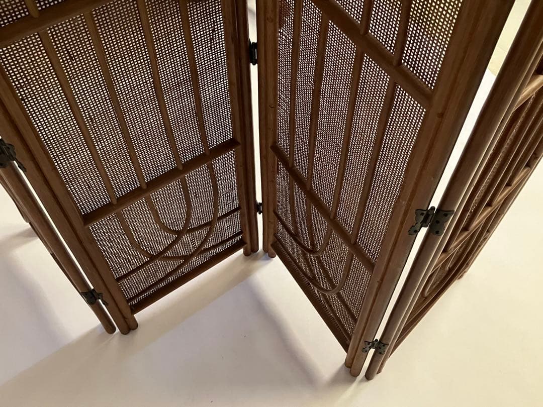 ブラウン籐家具パーテーション 4パネル