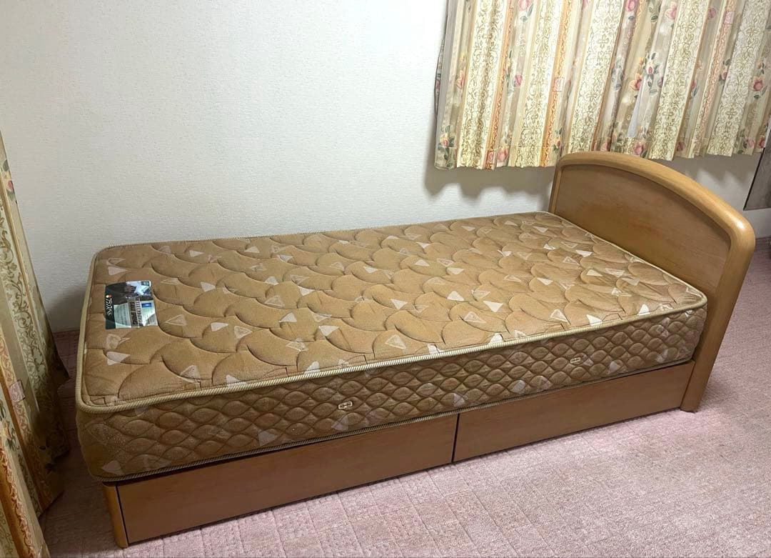 フランスベッド E-MAX 高密度連続スプリング付 シングルベッド 収納引出し付