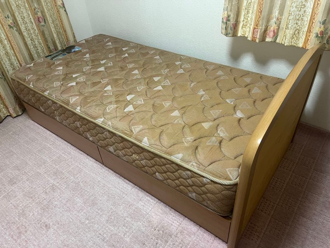 フランスベッド E-MAX 高密度連続スプリング付 シングルベッド 収納引出し付