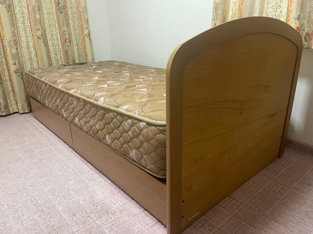 フランスベッド E-MAX 高密度連続スプリング付 シングルベッド 収納引出し付