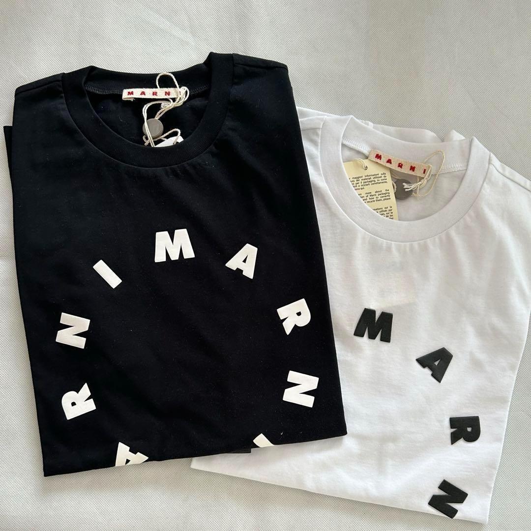 【新品】大人もOK MARNI シャツ 半袖 ロゴ ブラック 12Y 150cm
