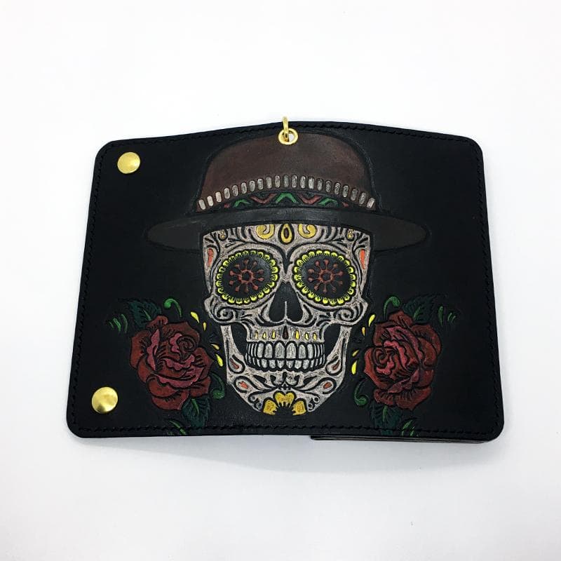ミドルトラッカーウォレット 真鍮 ★メキシカンスカル&ローズ★