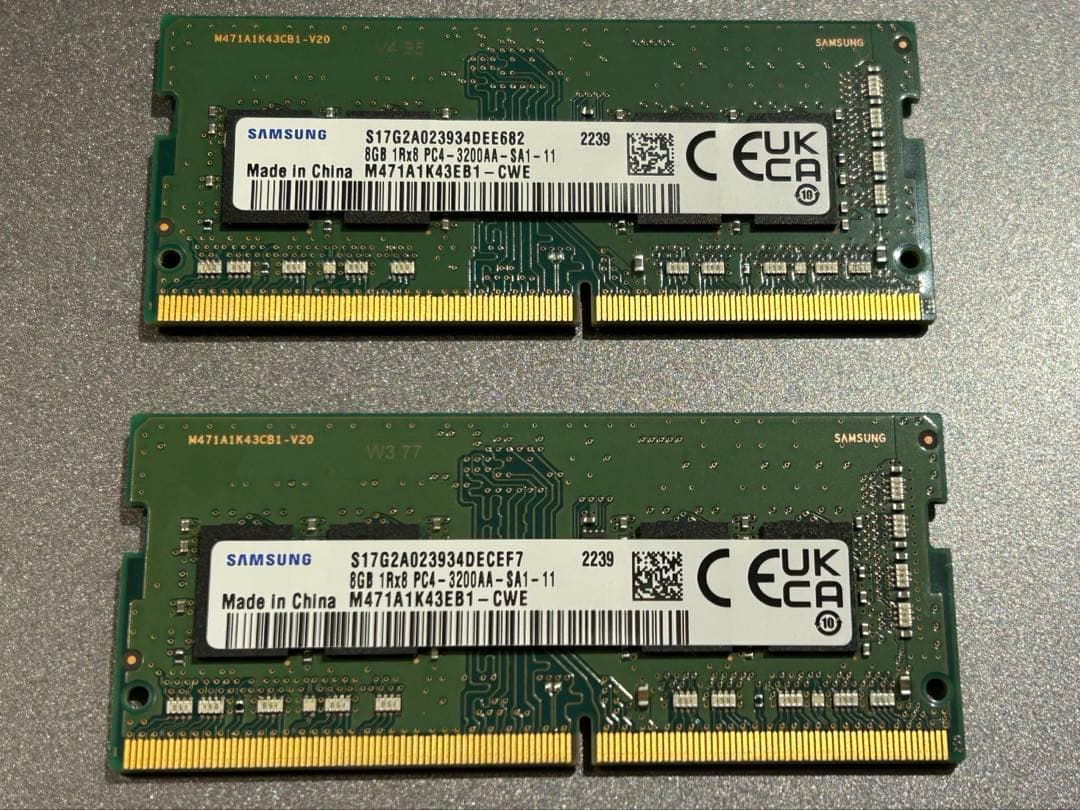 ノートPC用メモリー　SAMSUNG　DDR4-3200　8GB×2枚＝16GB