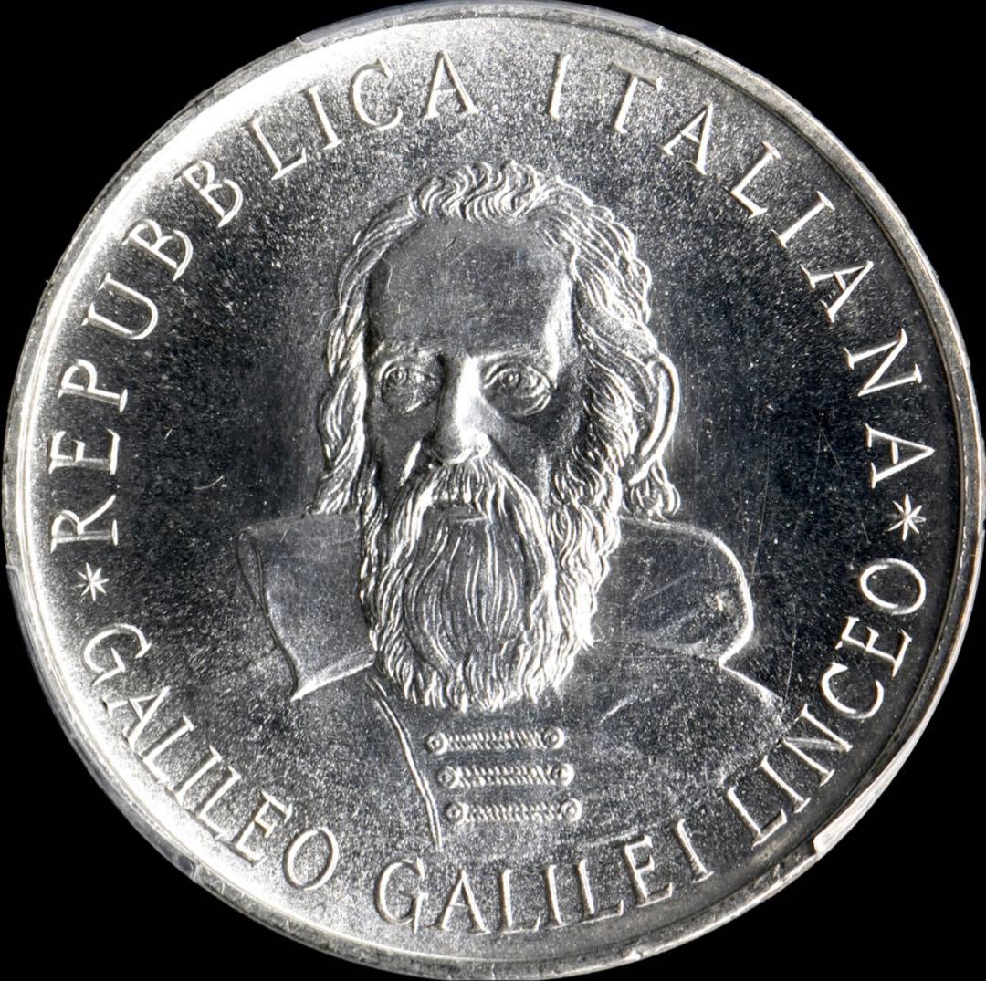 PCGS MS67 イタリア 1982-R 500L銀貨 ガリレオ 高鑑定