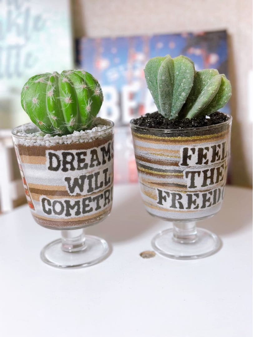 サボテン鉢セット アメリカ国旗・ルート66 カラーサンドアート