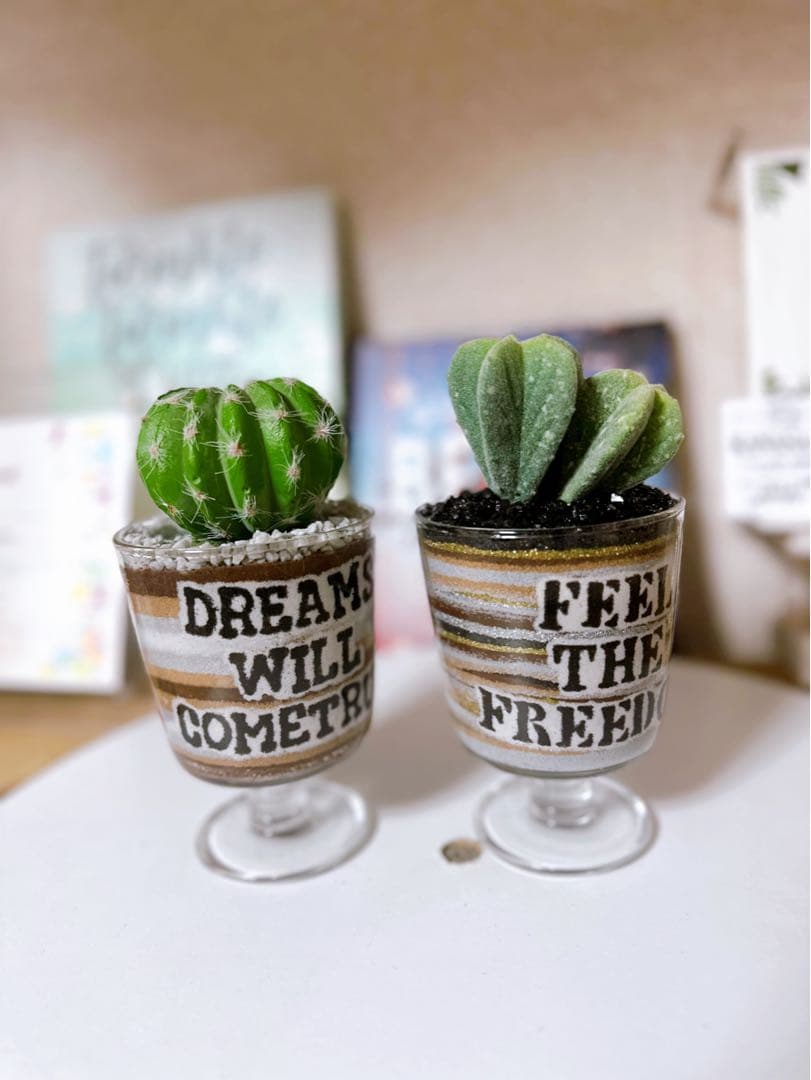 サボテン鉢セット アメリカ国旗・ルート66 カラーサンドアート