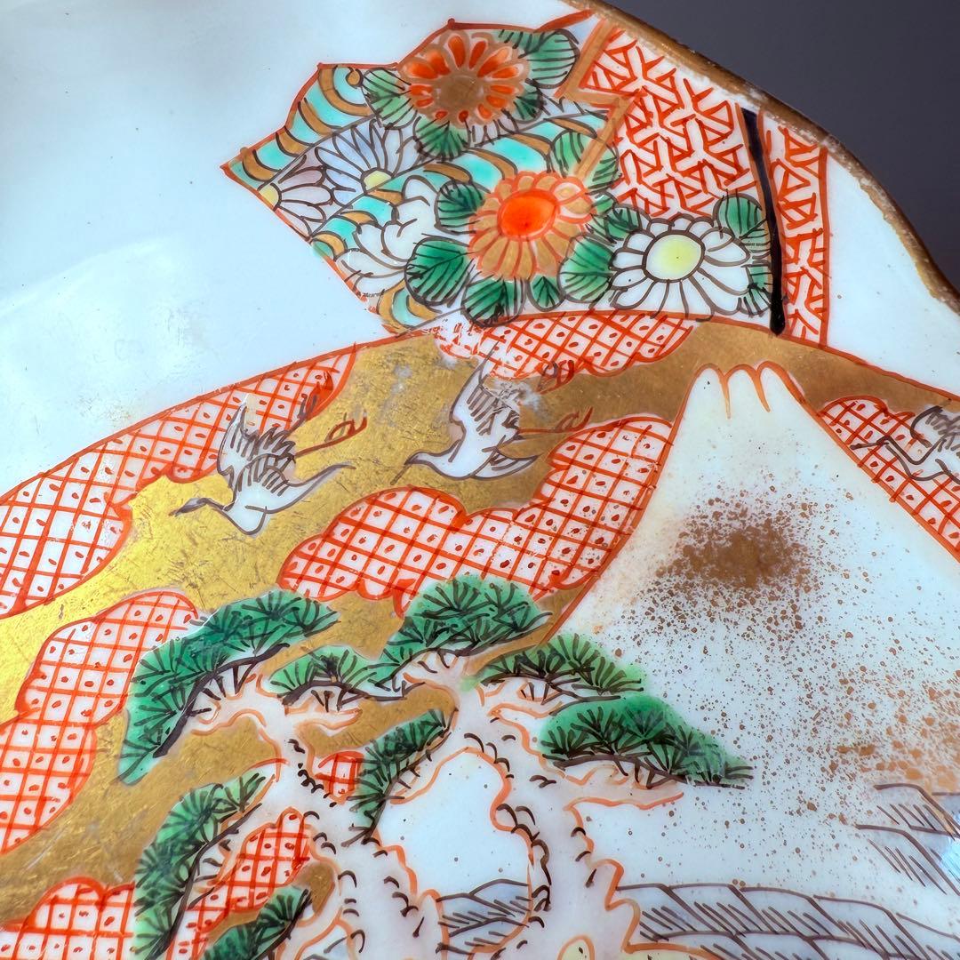 明治末～大正期　幻の窯元　源六窯　　　色絵扇松鶴文小皿　10枚　直径11.6㎝