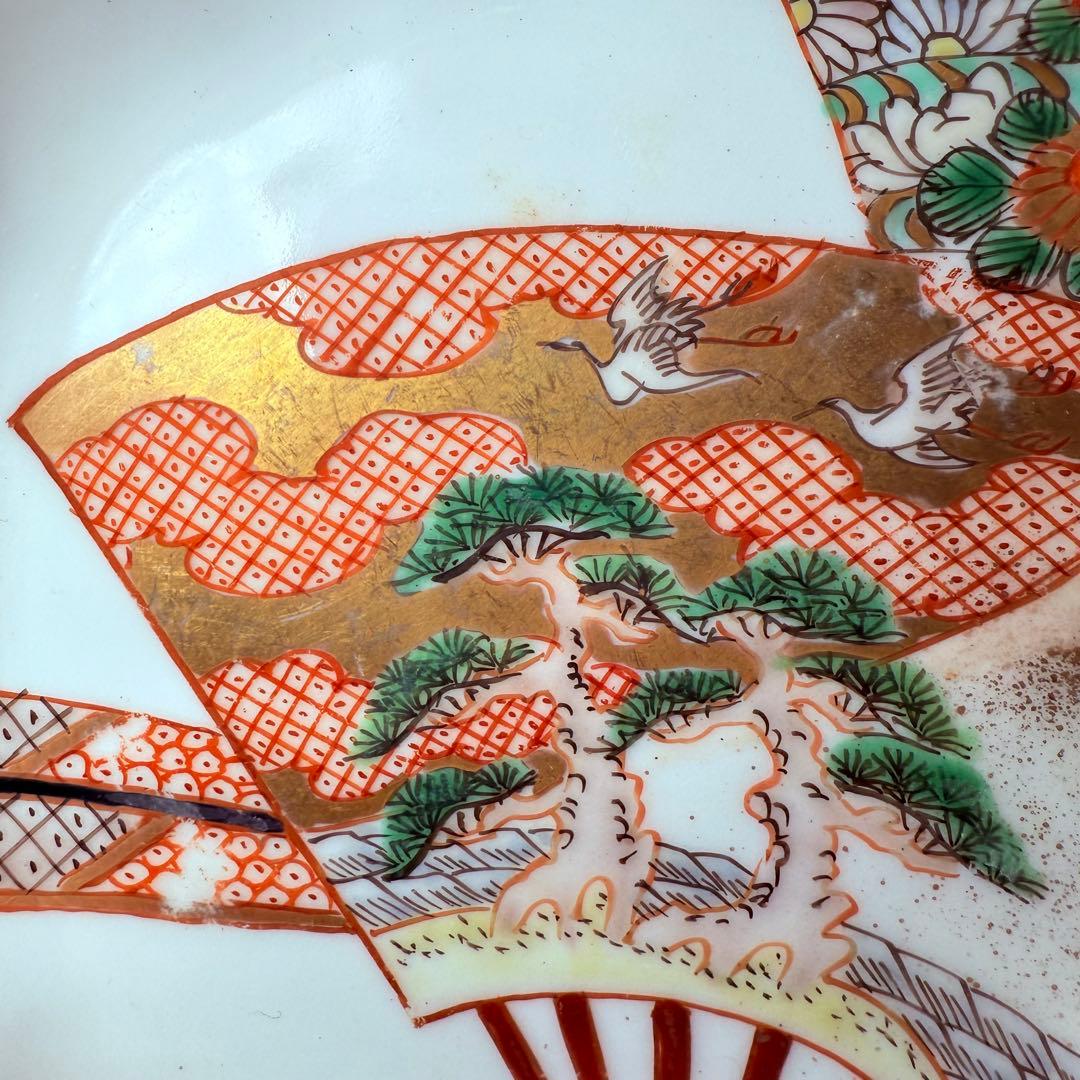 明治末～大正期　幻の窯元　源六窯　　　色絵扇松鶴文小皿　10枚　直径11.6㎝