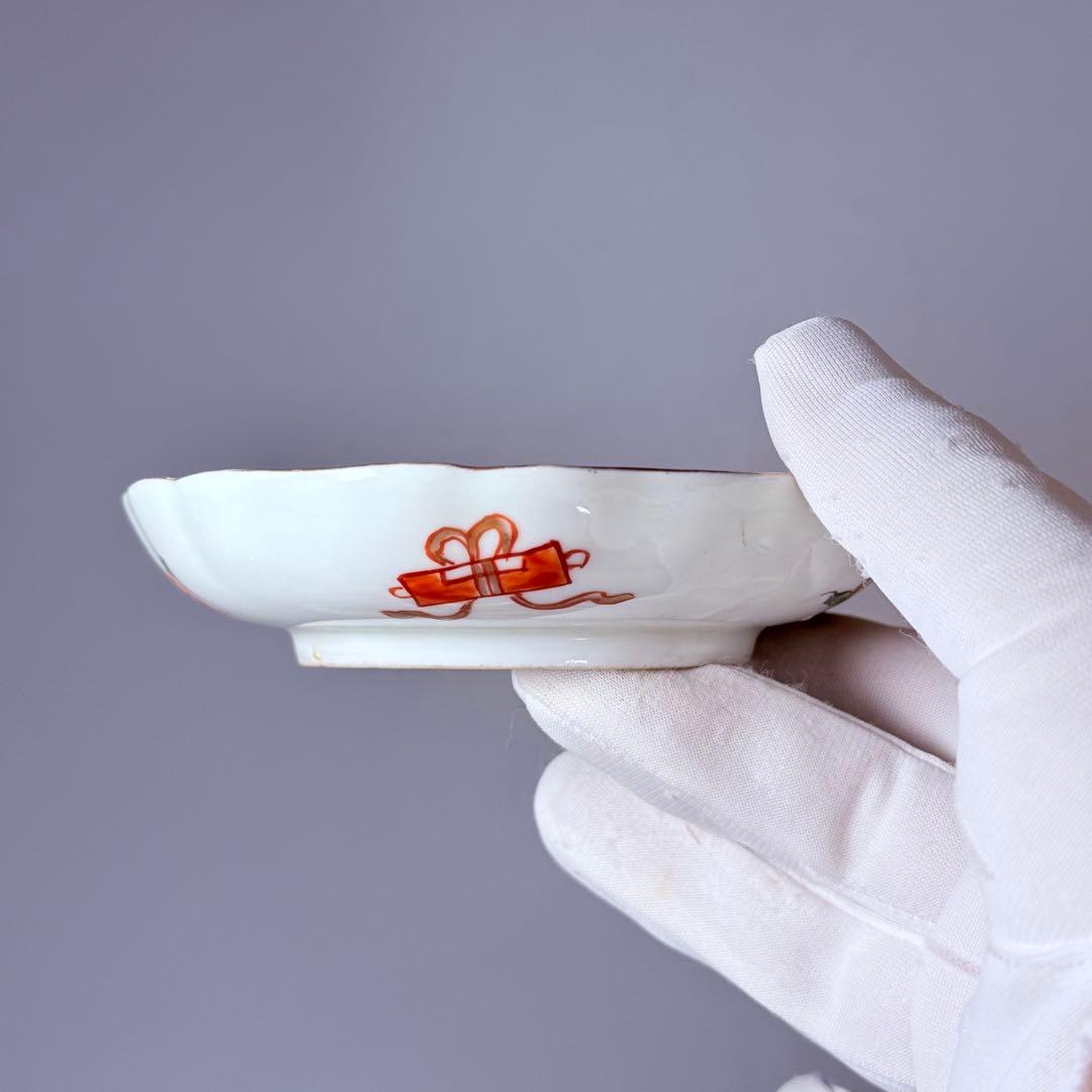 明治末～大正期　幻の窯元　源六窯　　　色絵扇松鶴文小皿　10枚　直径11.6㎝