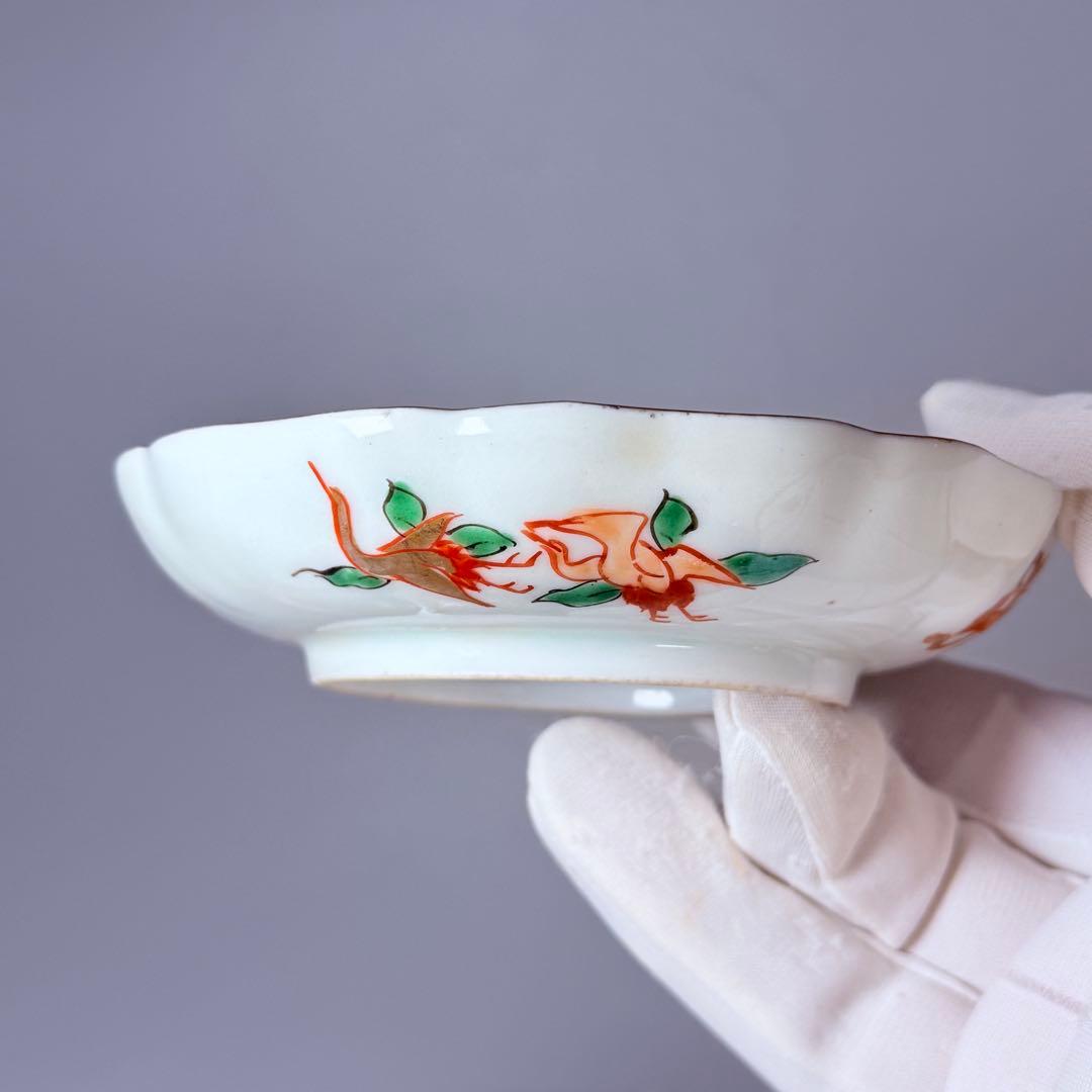 明治末～大正期　幻の窯元　源六窯　　　色絵扇松鶴文小皿　10枚　直径11.6㎝