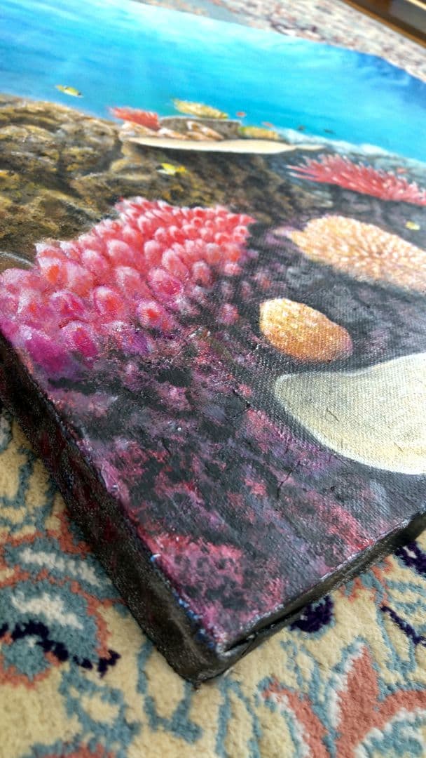 【Popon】油絵 絵画「魚たちの海中公園」 油彩画 原画 P20