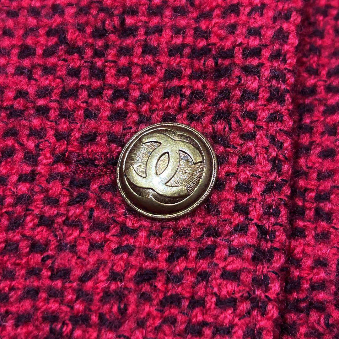 極美品　CHANEL ツイード　レッド　テーラードジャケット　金　ココ　ボタン