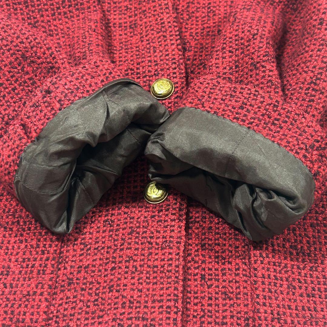 極美品　CHANEL ツイード　レッド　テーラードジャケット　金　ココ　ボタン