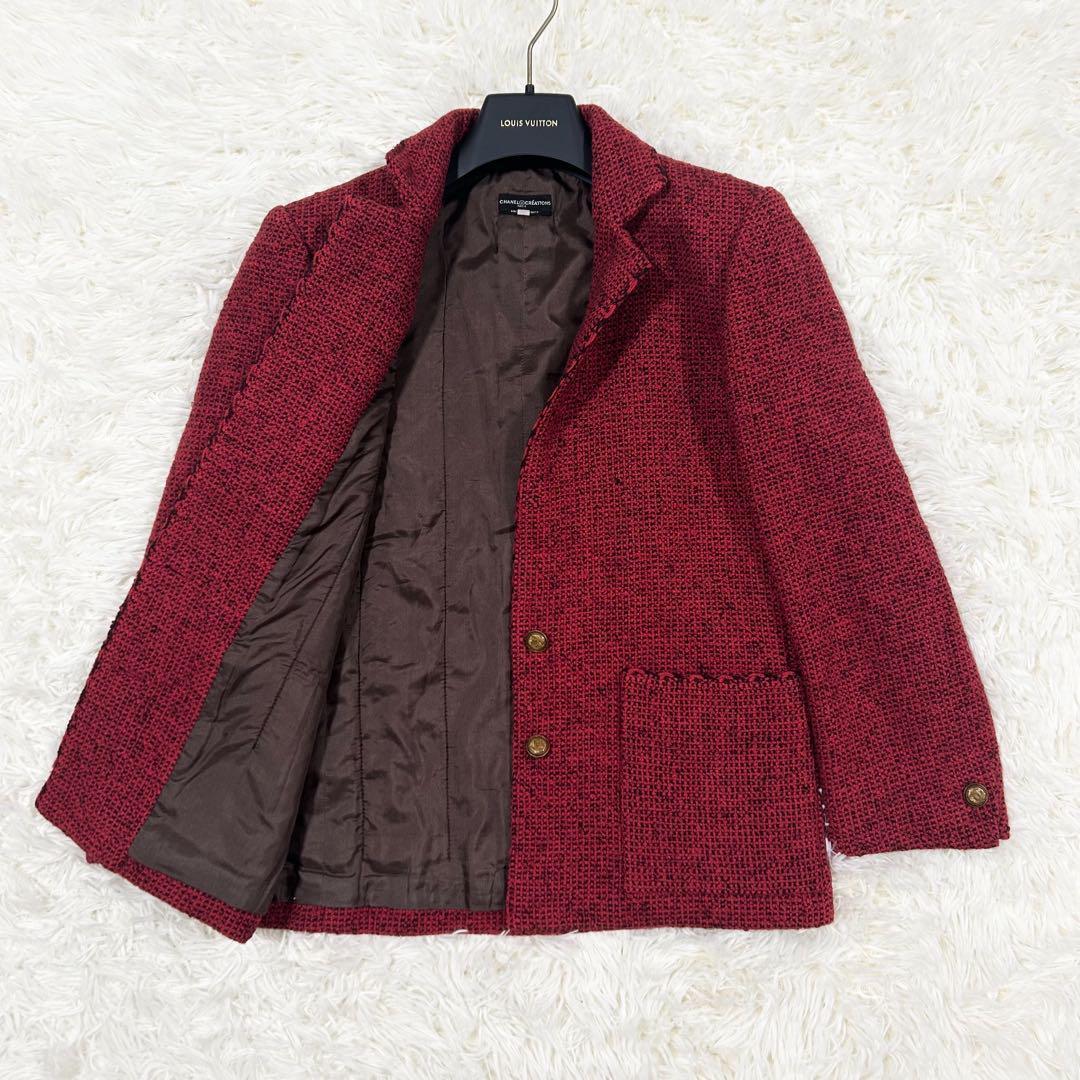 極美品　CHANEL ツイード　レッド　テーラードジャケット　金　ココ　ボタン