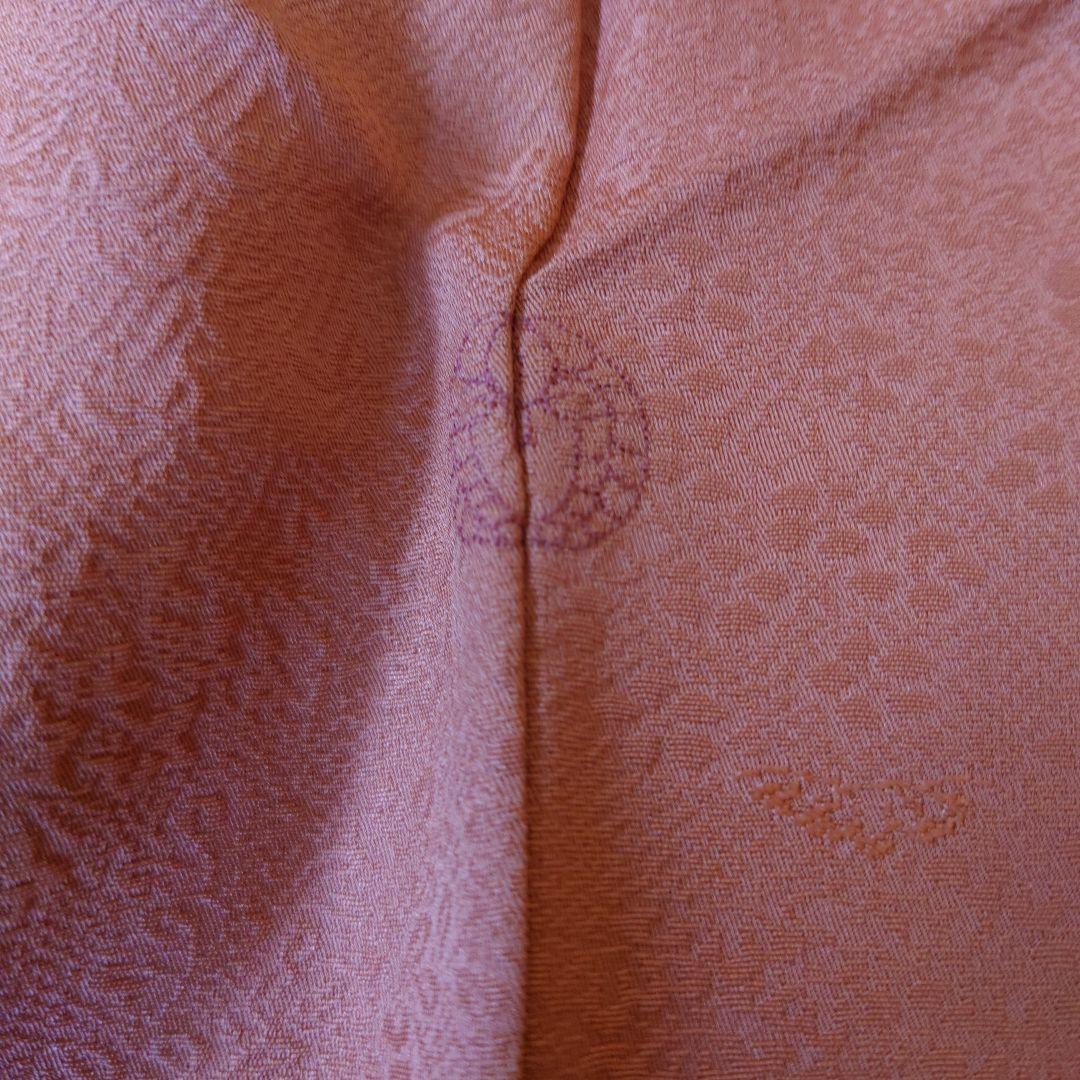 【美品】色無地フルセット　一つ紋　草花地紋　乾鮭色　正絹　袷　唐織六通袋帯