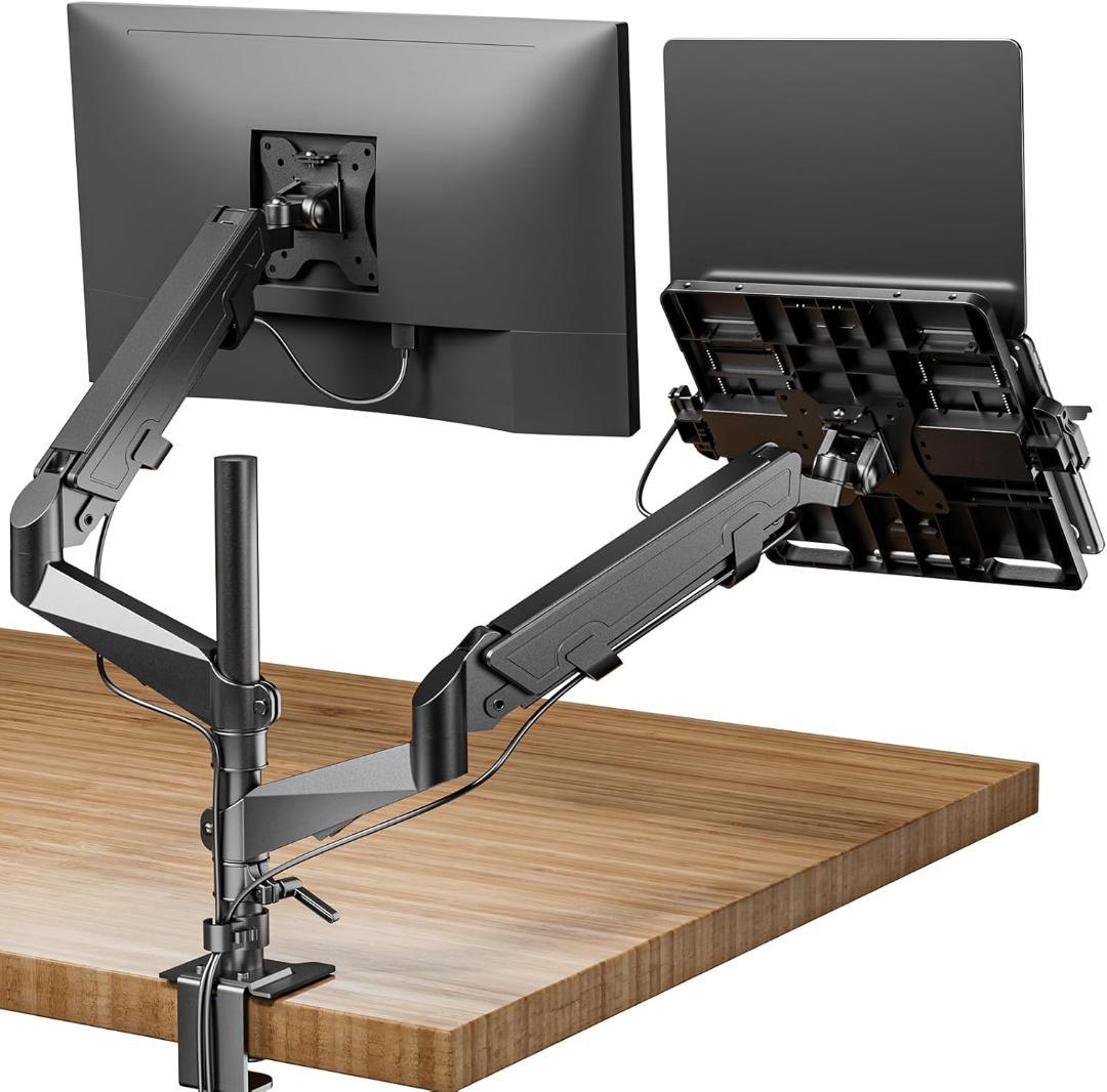 新品 【工匠藤井】デュアルモニターアーム 液晶ディスプレイアーム PCトレイ付き