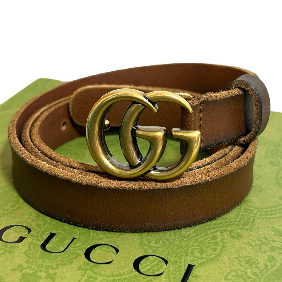 美品　グッチ　ベルト　GG マーモント　493949 ゴールド金具　レザー　箱付