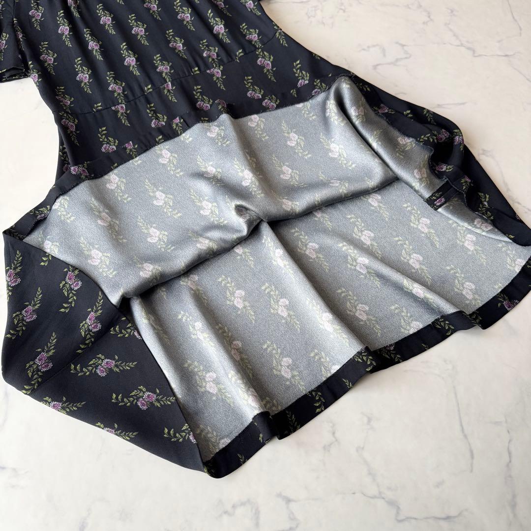 ミュウミュウ 小花柄 ワンピース フレア パフスリーブ ギャザー 襟付き 42