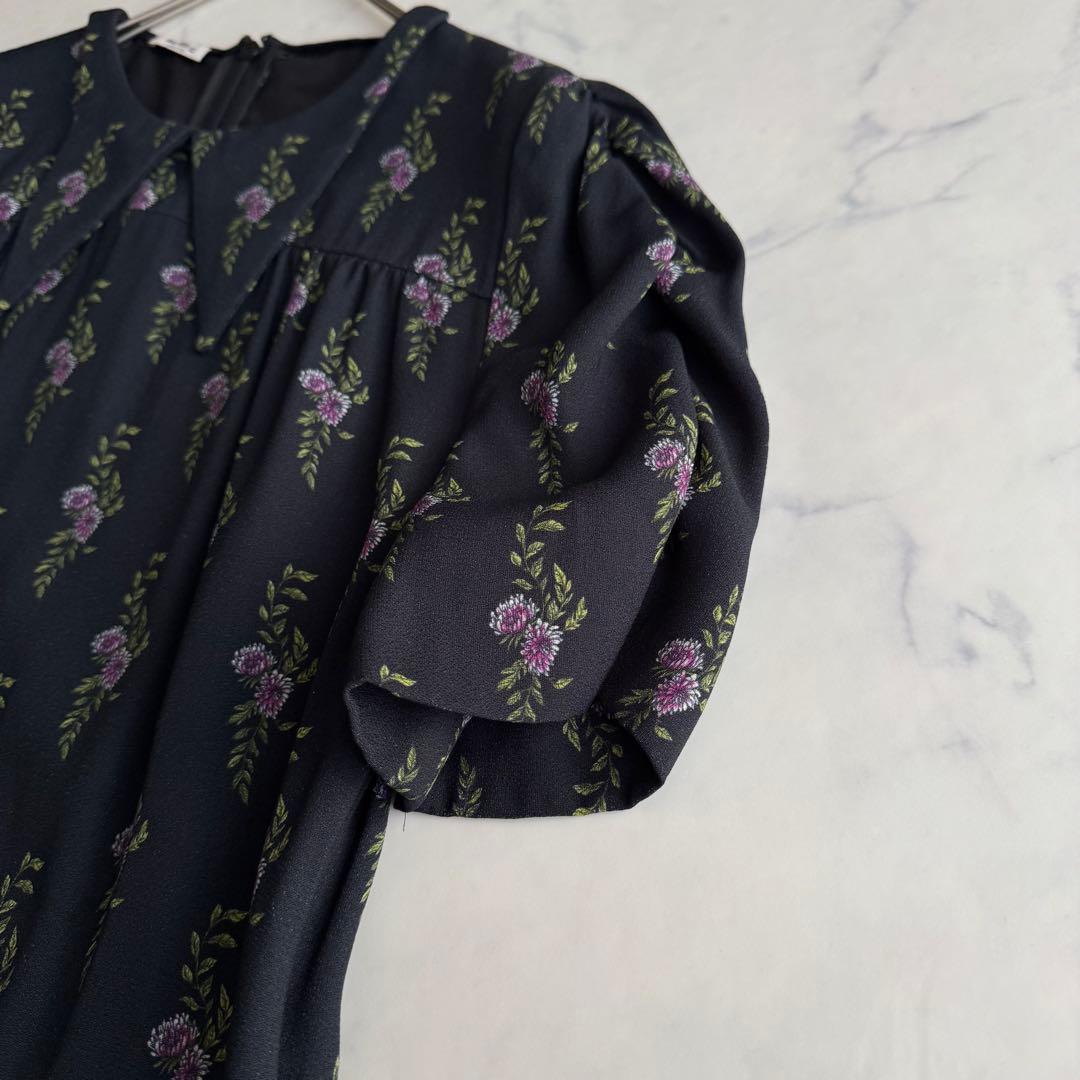 ミュウミュウ 小花柄 ワンピース フレア パフスリーブ ギャザー 襟付き 42