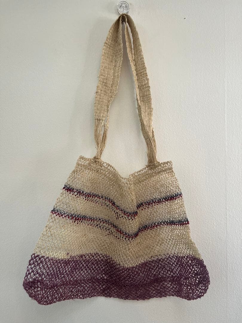 ラオス　少数民族　手紡ぎ葛繊維　メッシュバッグ 葛バッグ