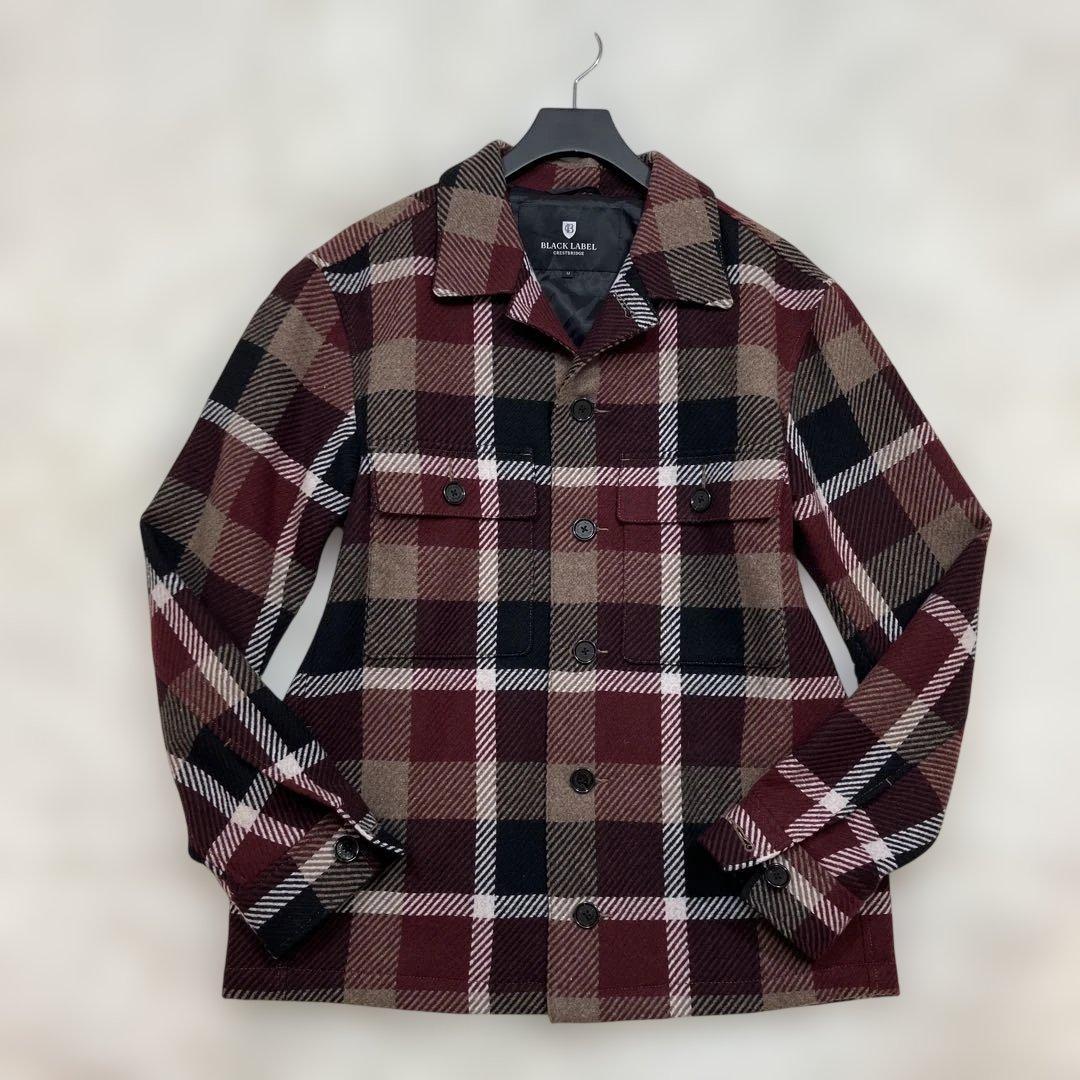 未使用級 ブラックレーベルクレストブリッジ ウールコート チェック柄 赤 M
