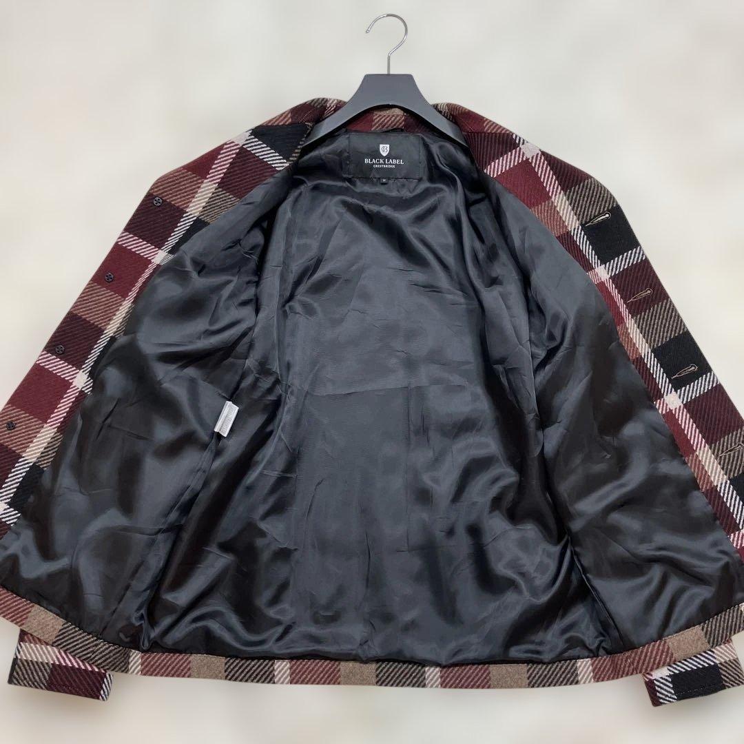 未使用級 ブラックレーベルクレストブリッジ ウールコート チェック柄 赤 M