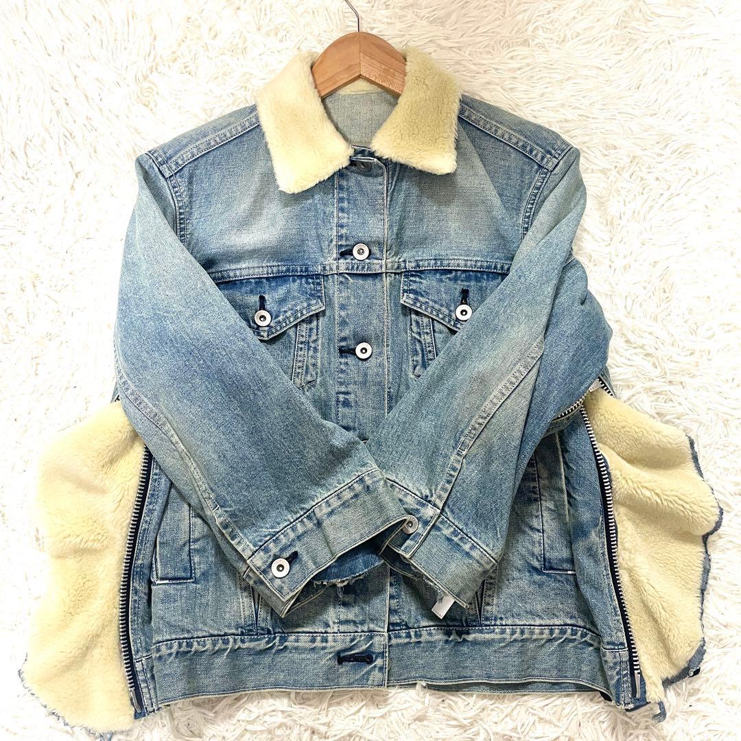 美品　sacai サカイ サイドジップ ボア付き デニムジャケット gジャン　M