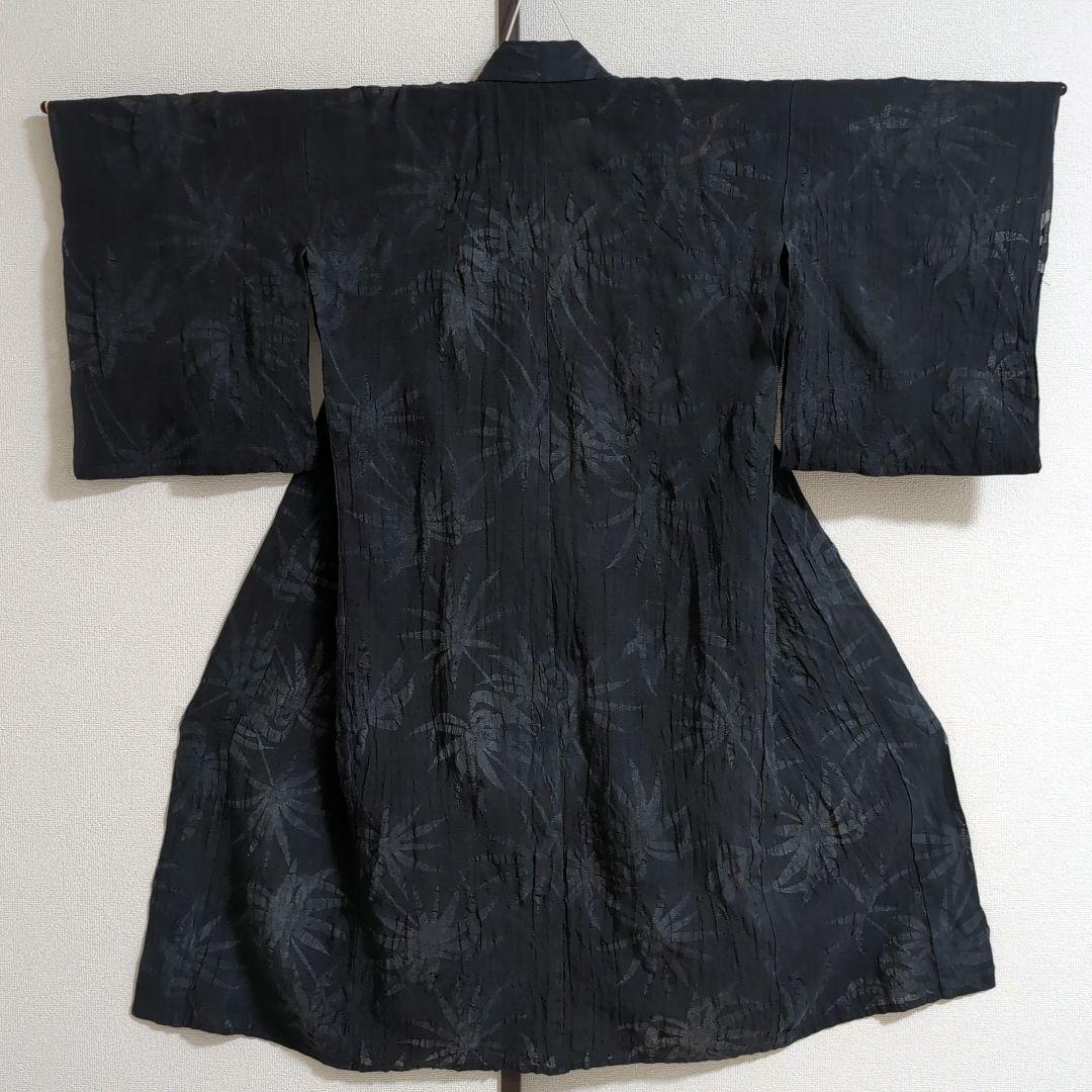 【三花】本麻　洗える長襦袢　黒　カラー襦袢　リサイクル　h1