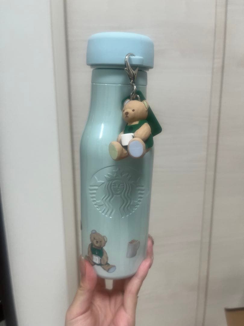 スターバックス　ジェラピケベアチャーム付きステンレスボトル　ミントグリーン