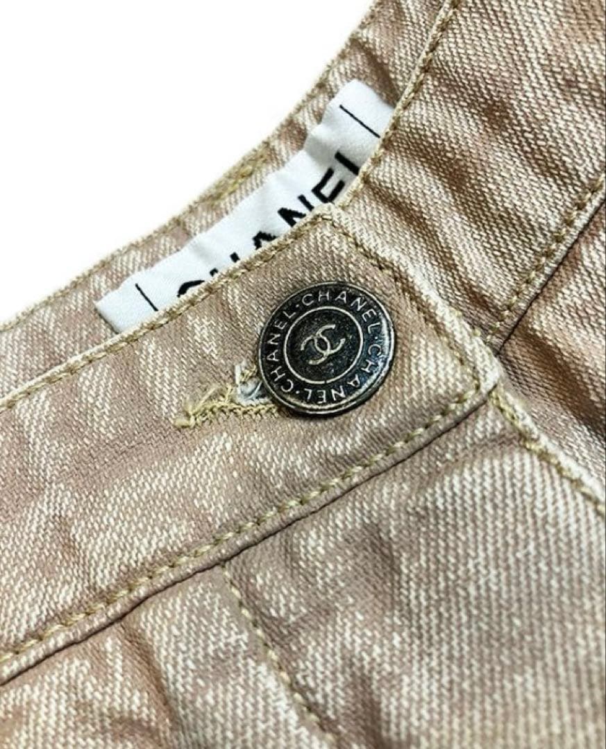 シャネル CHANEL デニムショーツ ハーフパンツ 38 ベージュ イタリア製