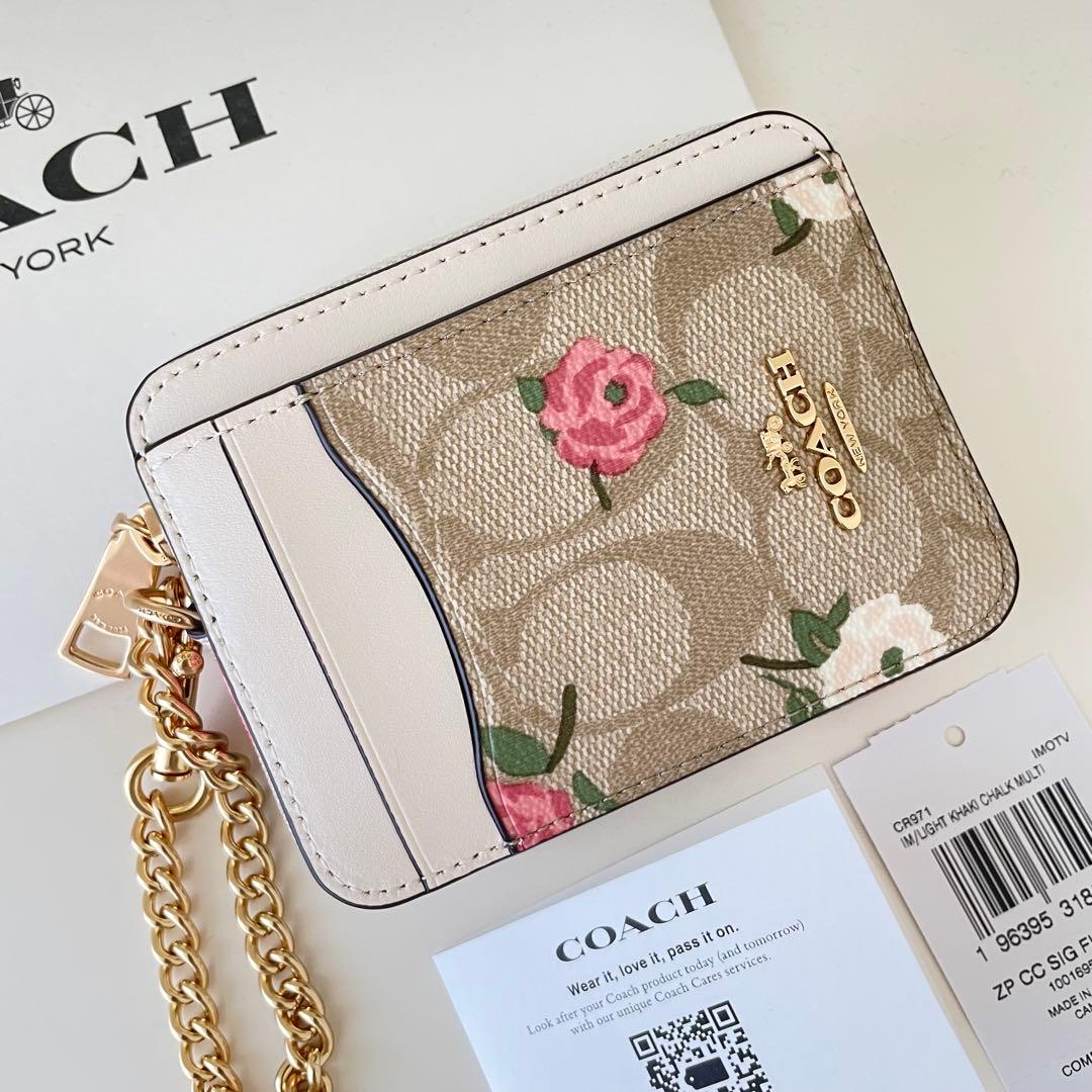 COACH コース　ケース　小銭入れ財布　ホワイト　ピンク　フラワー　花柄