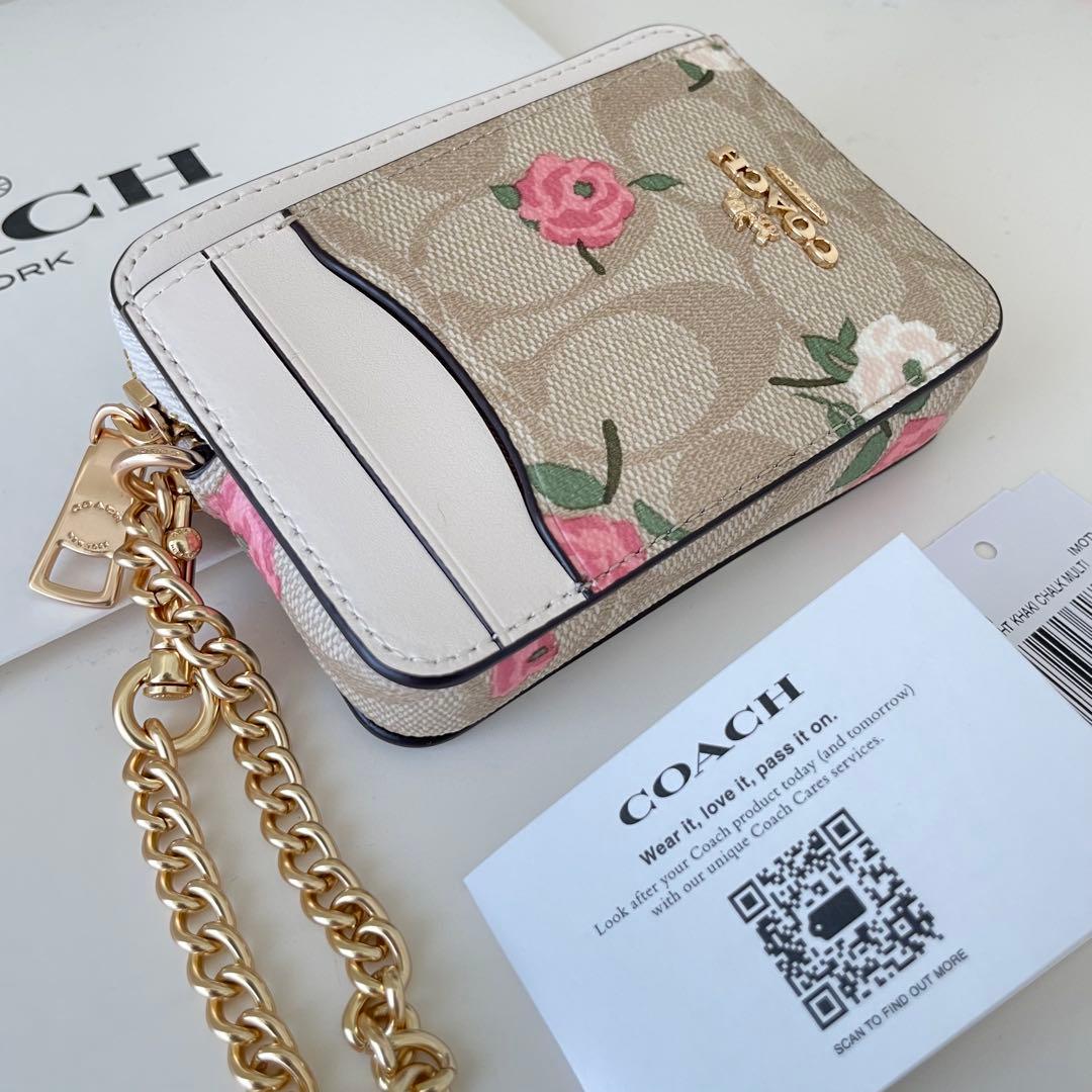 COACH コース　ケース　小銭入れ財布　ホワイト　ピンク　フラワー　花柄