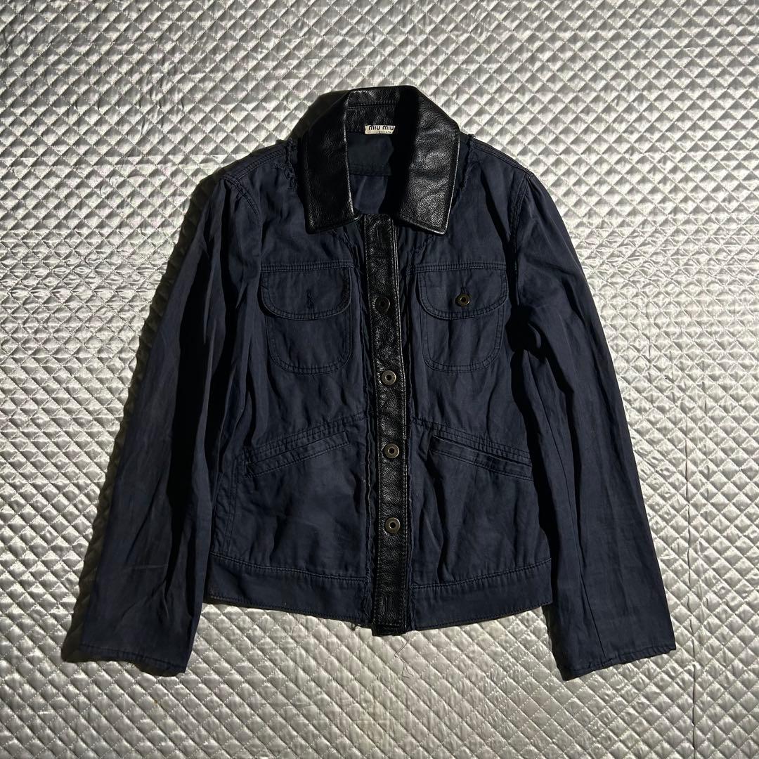 00s ARCHIVE miu miu レザー切替コットンジャケット Y2K