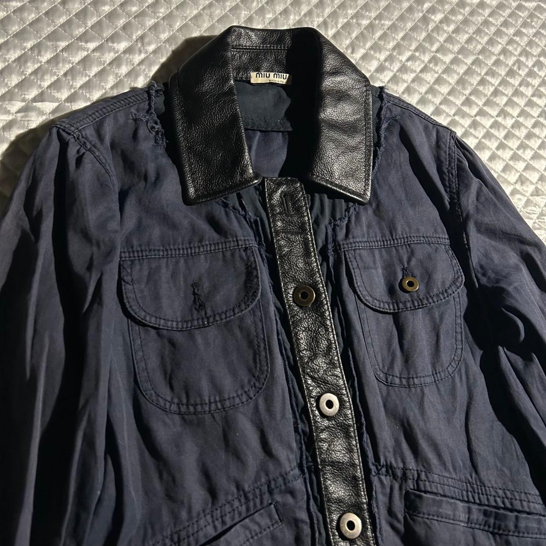 00s ARCHIVE miu miu レザー切替コットンジャケット Y2K