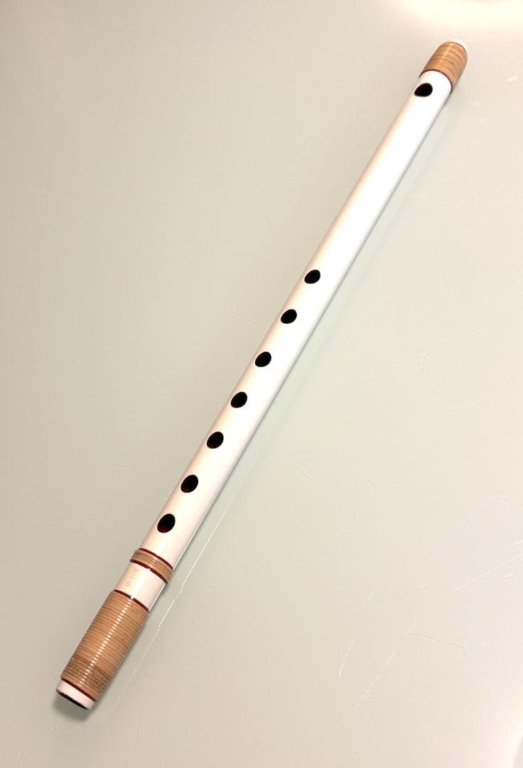 獅子田竹渓 篠笛（白）7穴 5本調子 ※袋付き　お囃子・お祭り用