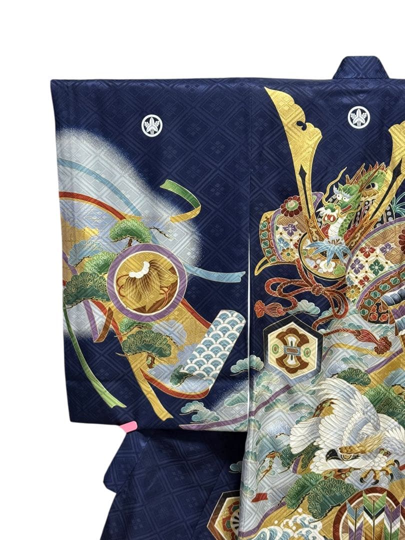 美品　正絹　お宮参り一つ身着物＆長襦袢セット　男の子　紺