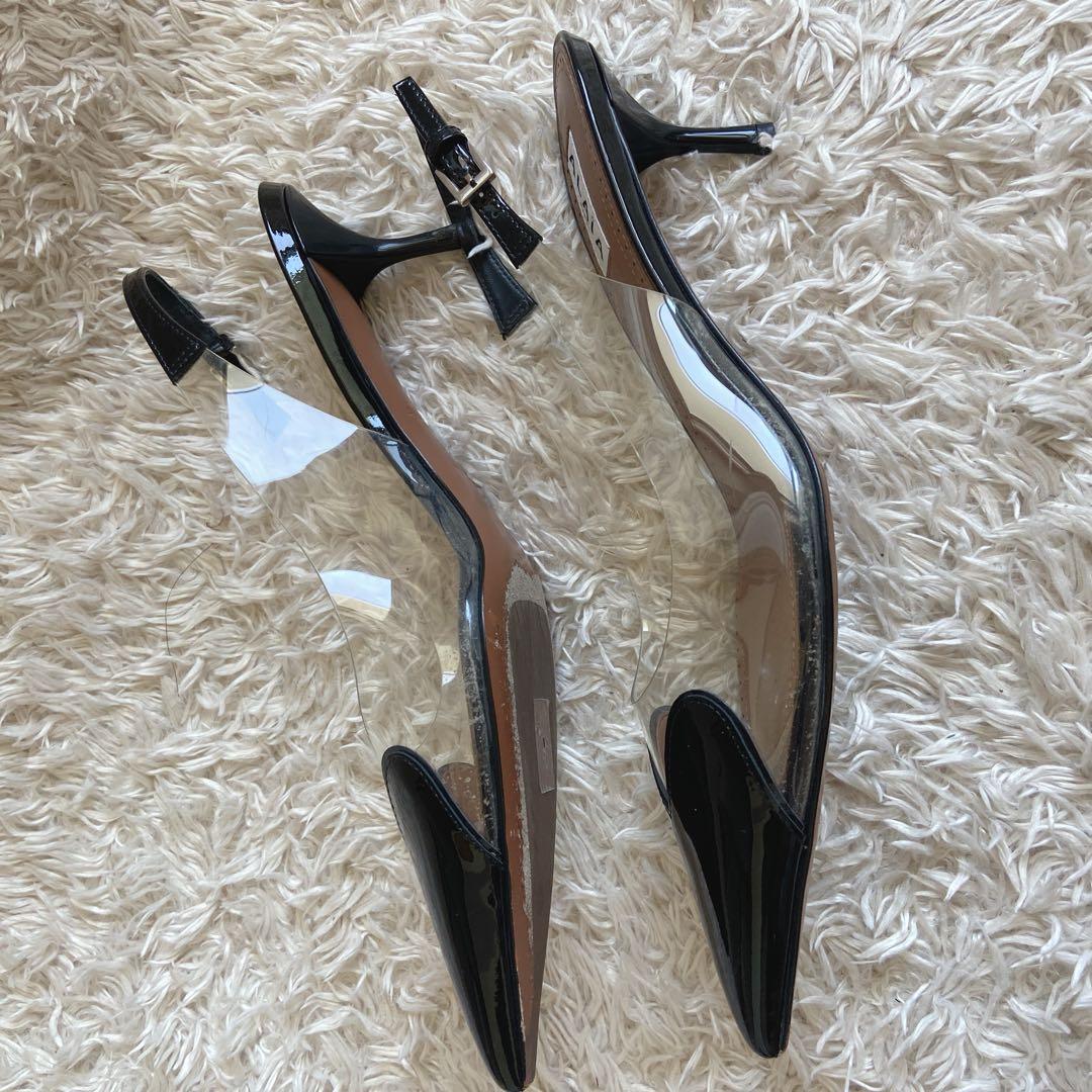 アライア　ハートクリアパンプス　ミュールサンダル　ローヒール　黒　37