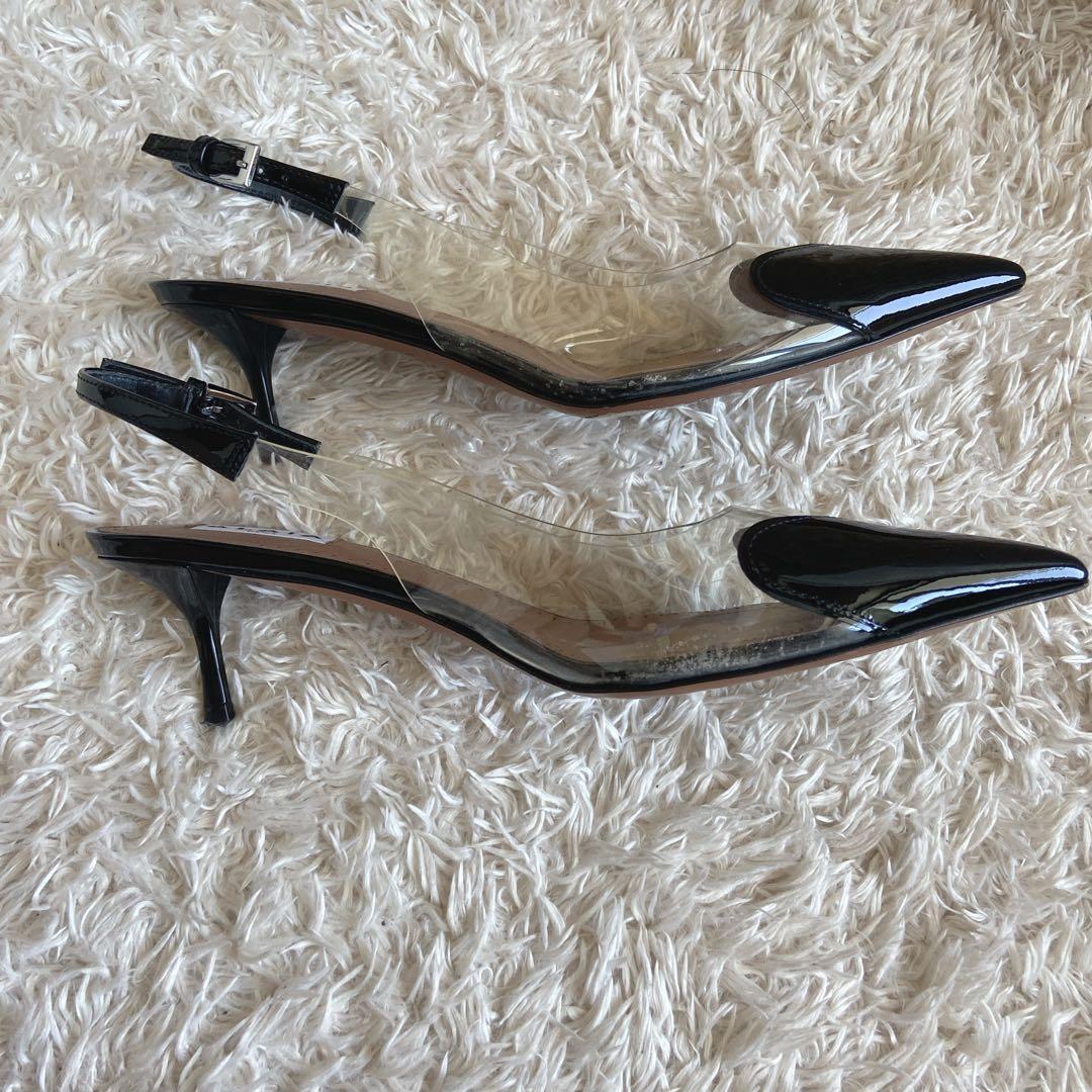 アライア　ハートクリアパンプス　ミュールサンダル　ローヒール　黒　37