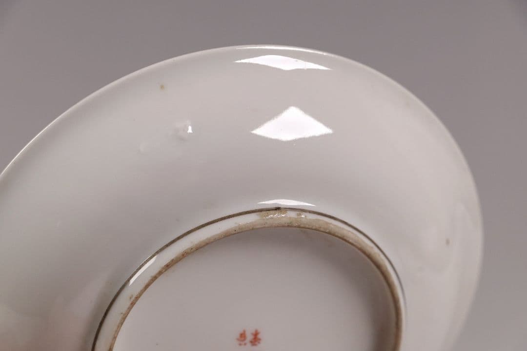 CH85 時代 九谷焼 福栄 金彩色絵 小皿 六客 12.2cm 山水 鶴松