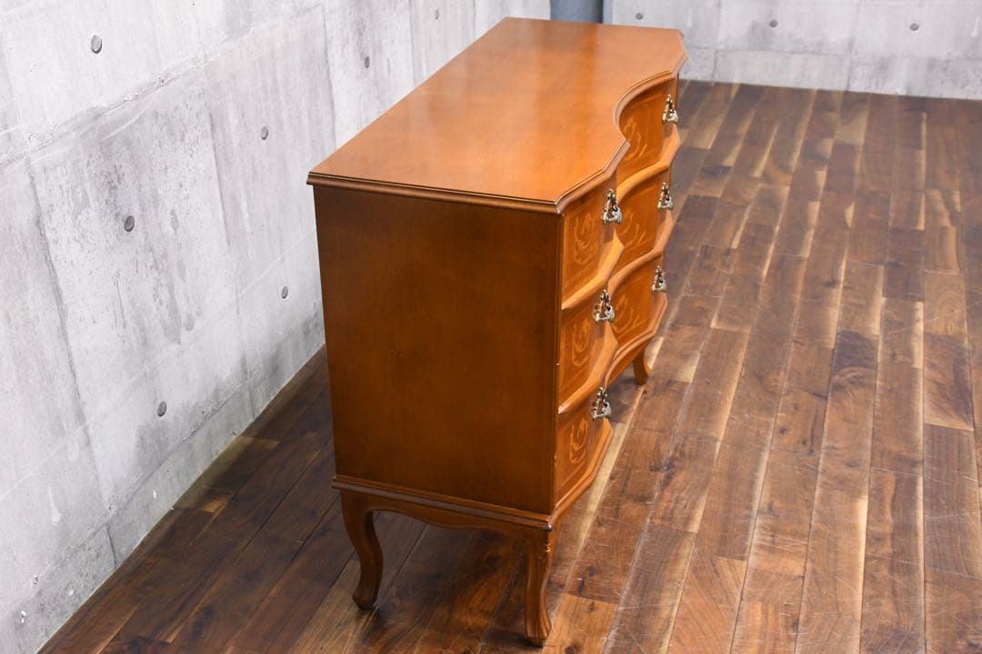 EAC72 イタリア製 象嵌細工 サイドチェスト 猫脚 彫刻 クラシック 3段